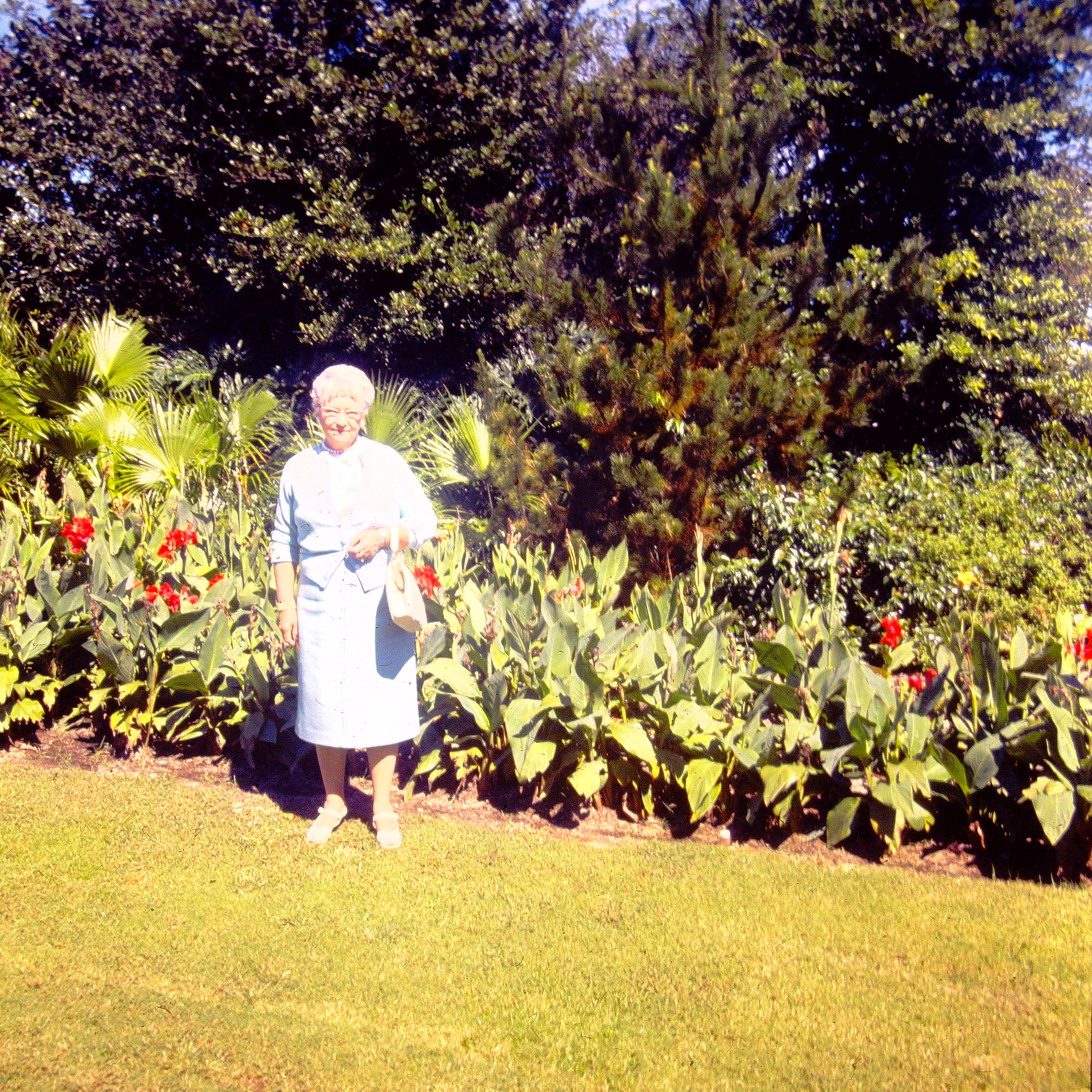 Llewellyn Thorward-Moore standing in front of flowers.